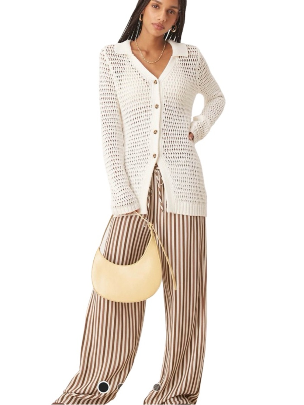 ◻️▫️ ASOS Ivory Open-Knit Button-Front Cardigan Sweater in White ▫️◻️